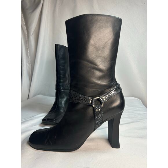 Vintage 90s Vis a Vie black chunky Square Toe Mid calf boot size 8.5 - Picture 2 of 13